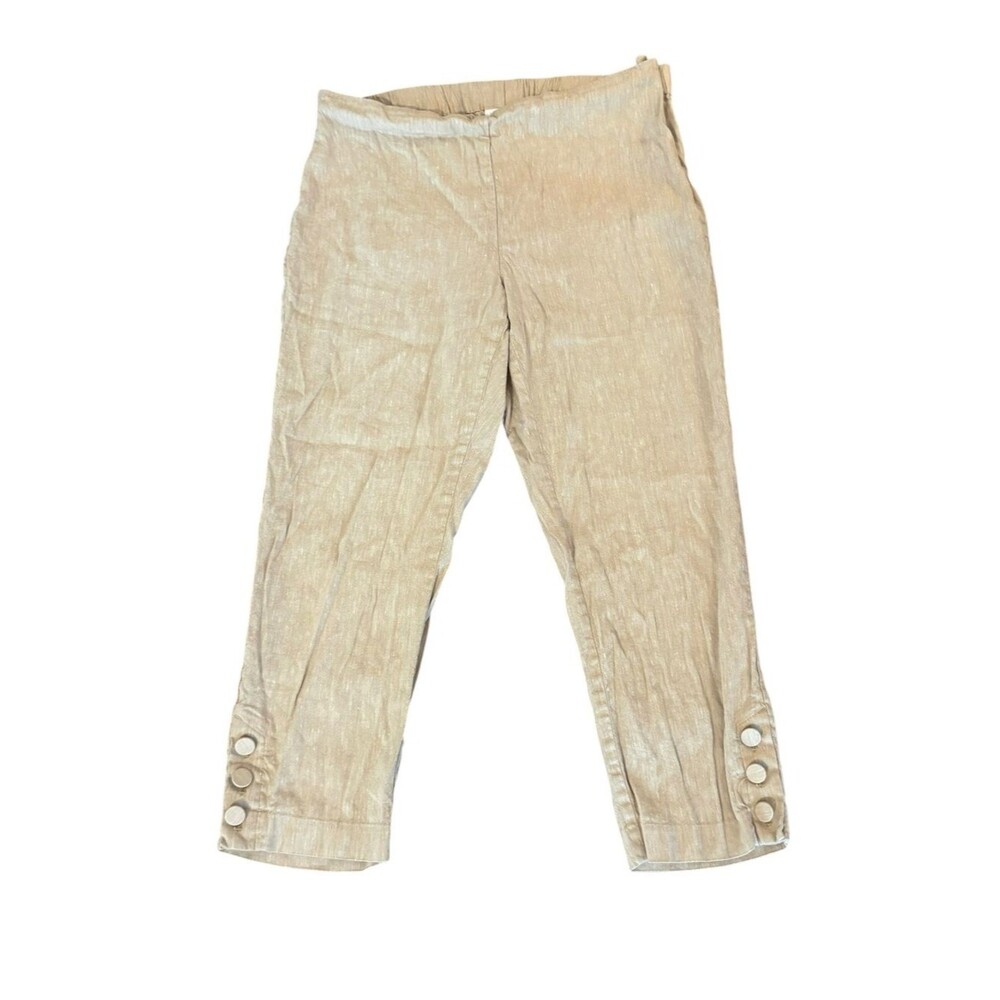 J Jill Stretch Pull On Linen Pants Womens Size Medium Petite Beige Button Detail